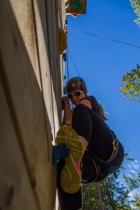 A student climbing the tower.